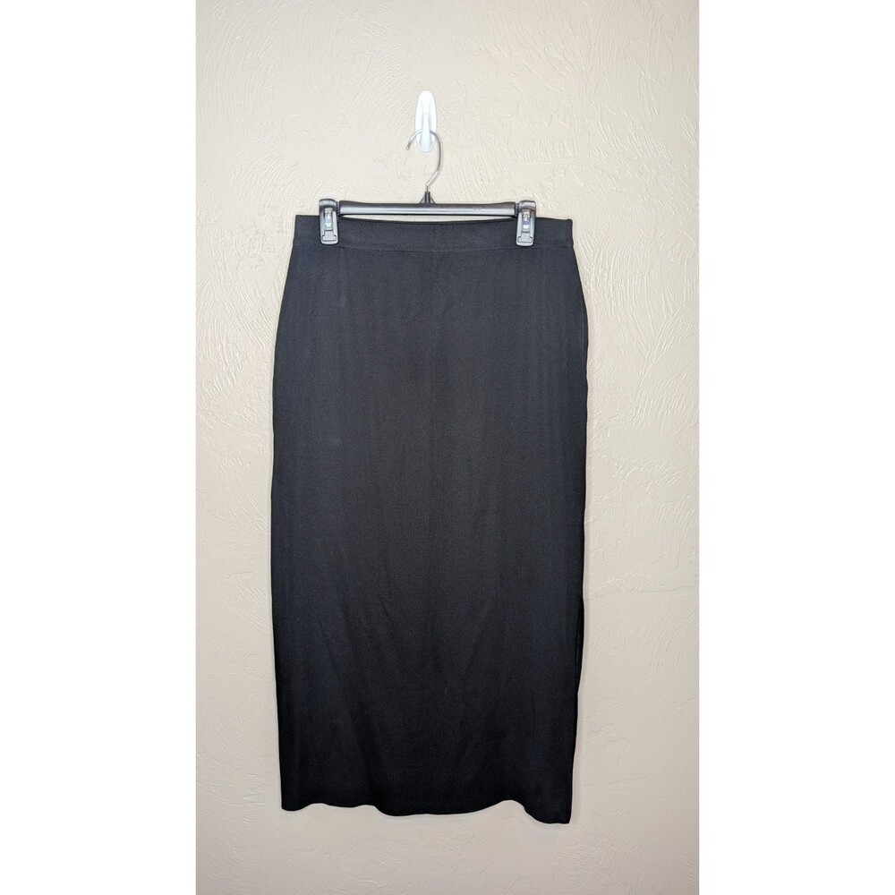 Exclusively Misook Womens Large Black Acrylic Knit Stretch Solid Maxi Skirt Slit
